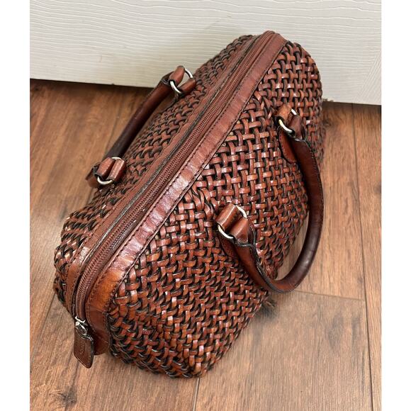 TALBOTS Vintage Brown Leather Woven Zip Top Handle Doctor's Bag Purse Satchel - Picture 8 of 15